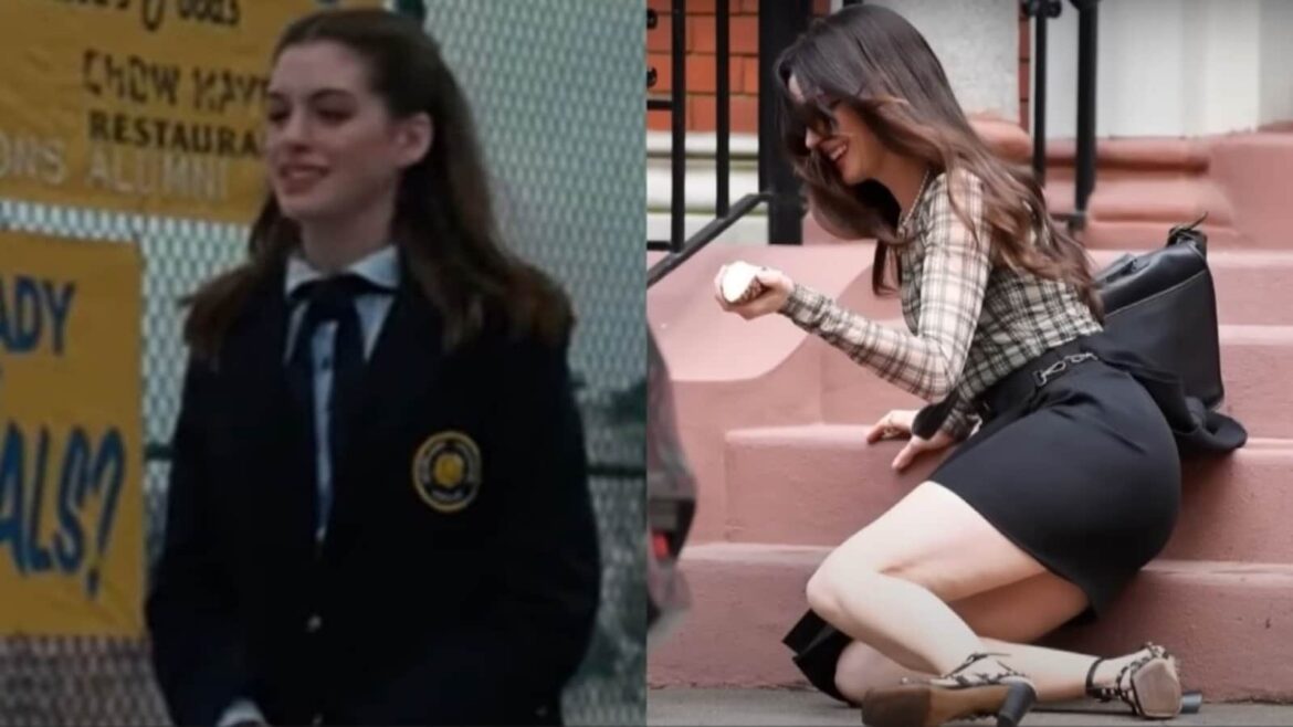 Anne Hathaway shares old fall video after taking a tumble on The Devil Wears Prada 2 set: 'Still falling for you' | Hollywood