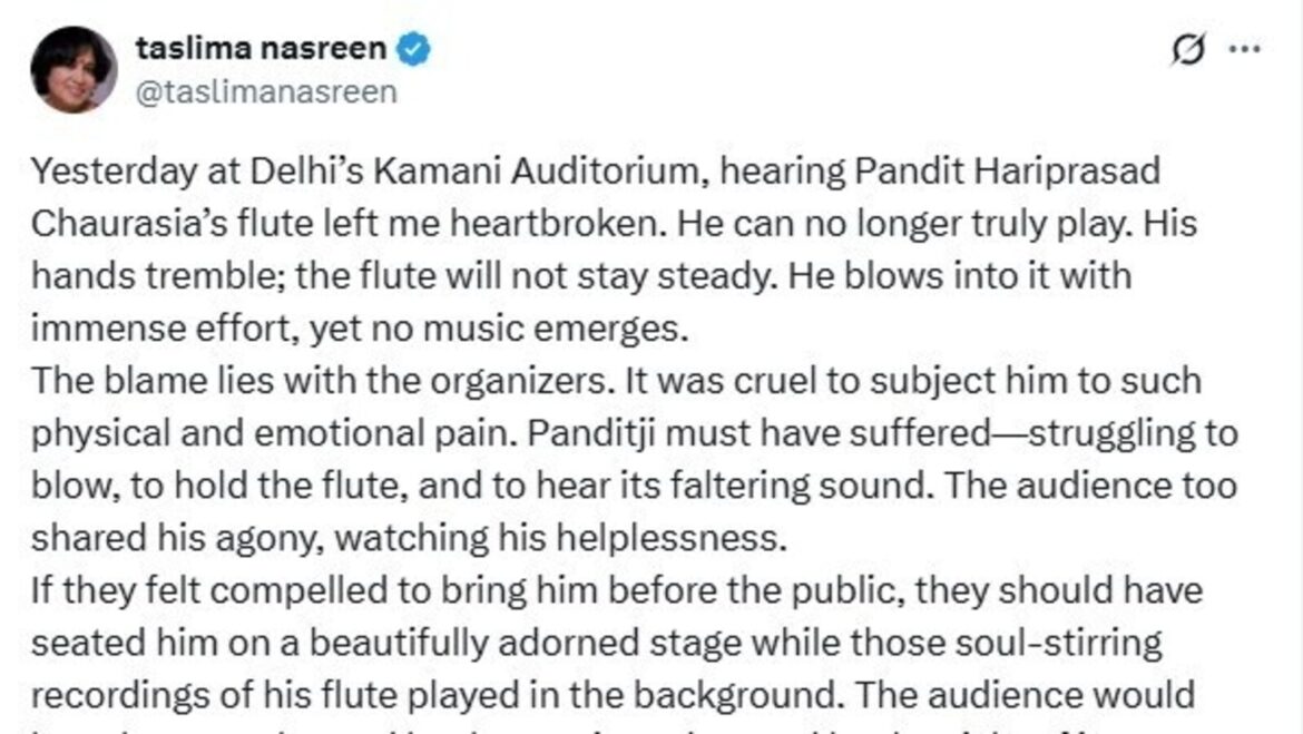Pandit Hariprasad Chaurasia on writer Taslima Nasreen's X post: No one forced me to perform, listeners motivate me
