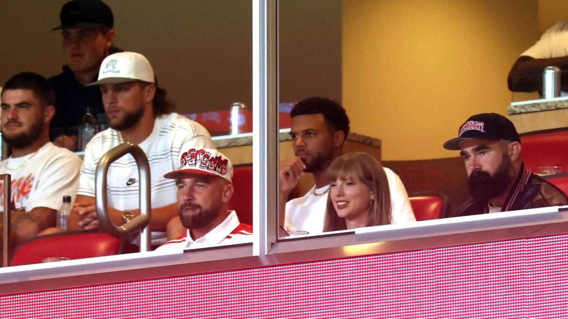 Taylor Swift and Travis Kelce Make First Appearance as Engaged Couple