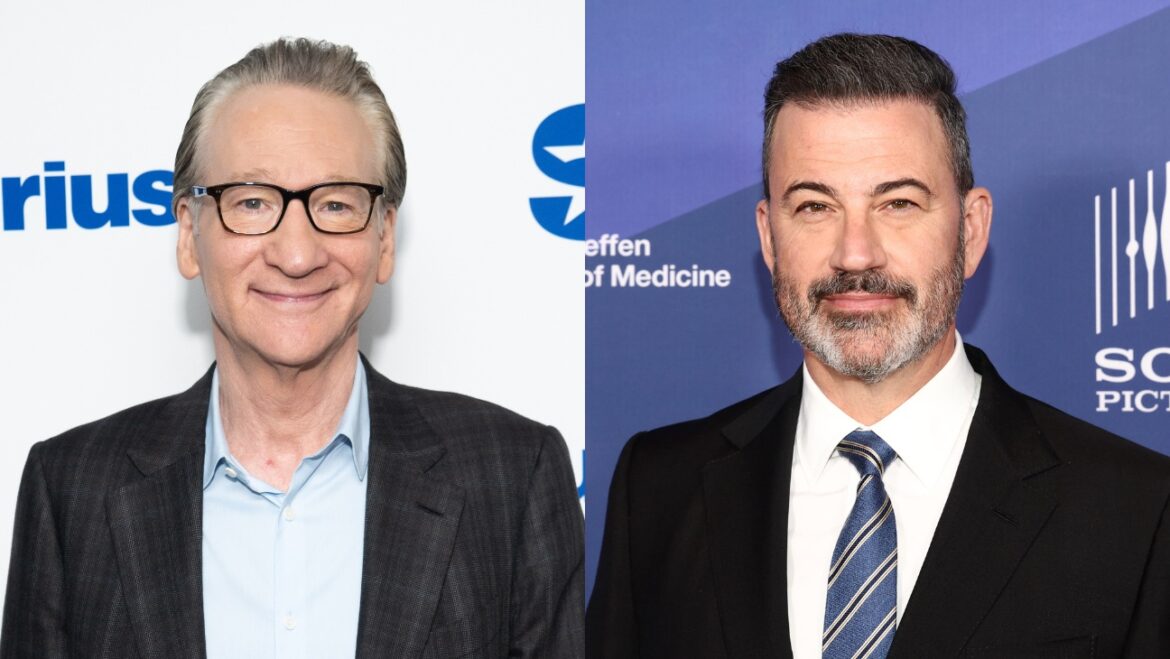 A split image of Bill Maher and Jimmy Kimmel