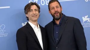 Noah Baumbach and Adam Sandler at the Venice Film Festival for the world premiere of their movie Jay Kelly