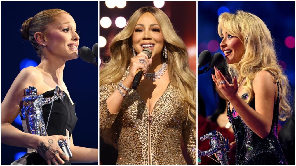 Ariana Grande, Mariah Carey, and Sabrina Carpenter at the 2025 VMAs