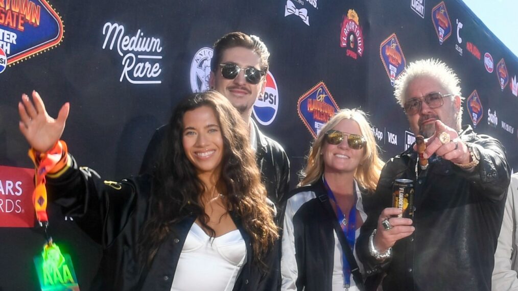 Tara Bernstein, Hunter Fieri, Lori Fieri, Guy Fieri, Ryder Fieri and guest arrive at Guy Fieri
