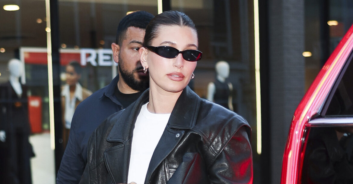 Hailey Bieber Just Wore a New Leather Jacket Outfit Trend