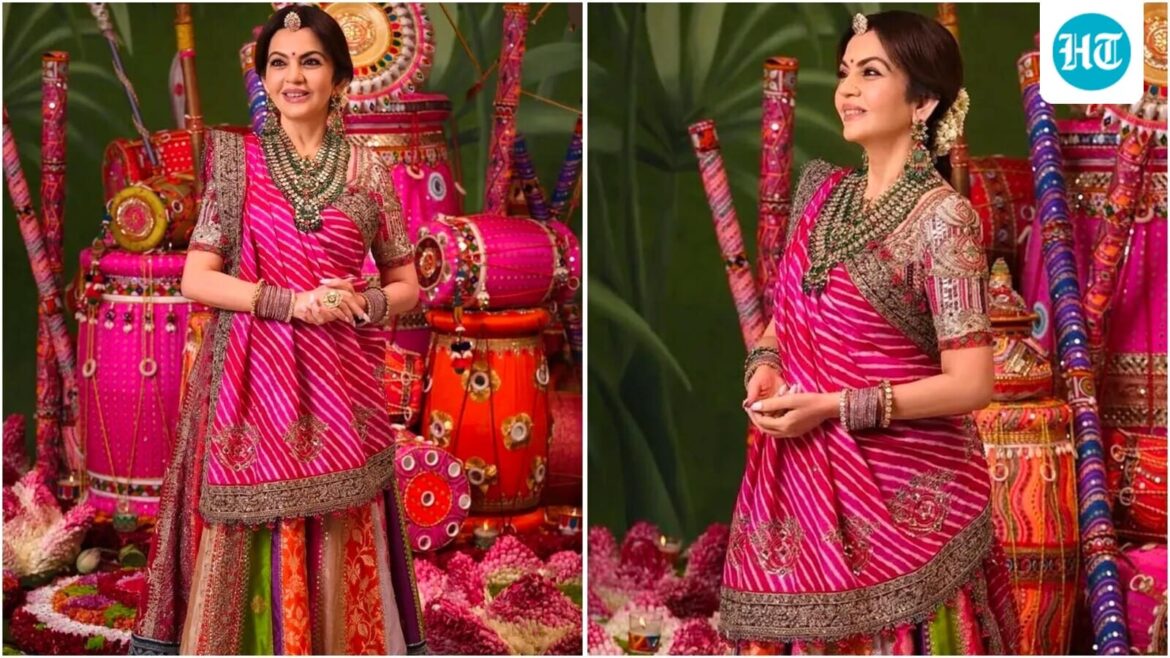 Nita Ambani's stunning Navratri 2025 look in Banarasi lehenga, diamond jewels features all ‘9 colours of Goddess Durga’