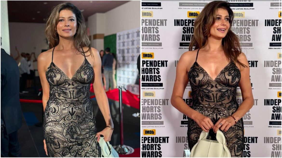Pooja Batra looks smoking hot in deepcut, backless sequin gown at 48. See pics