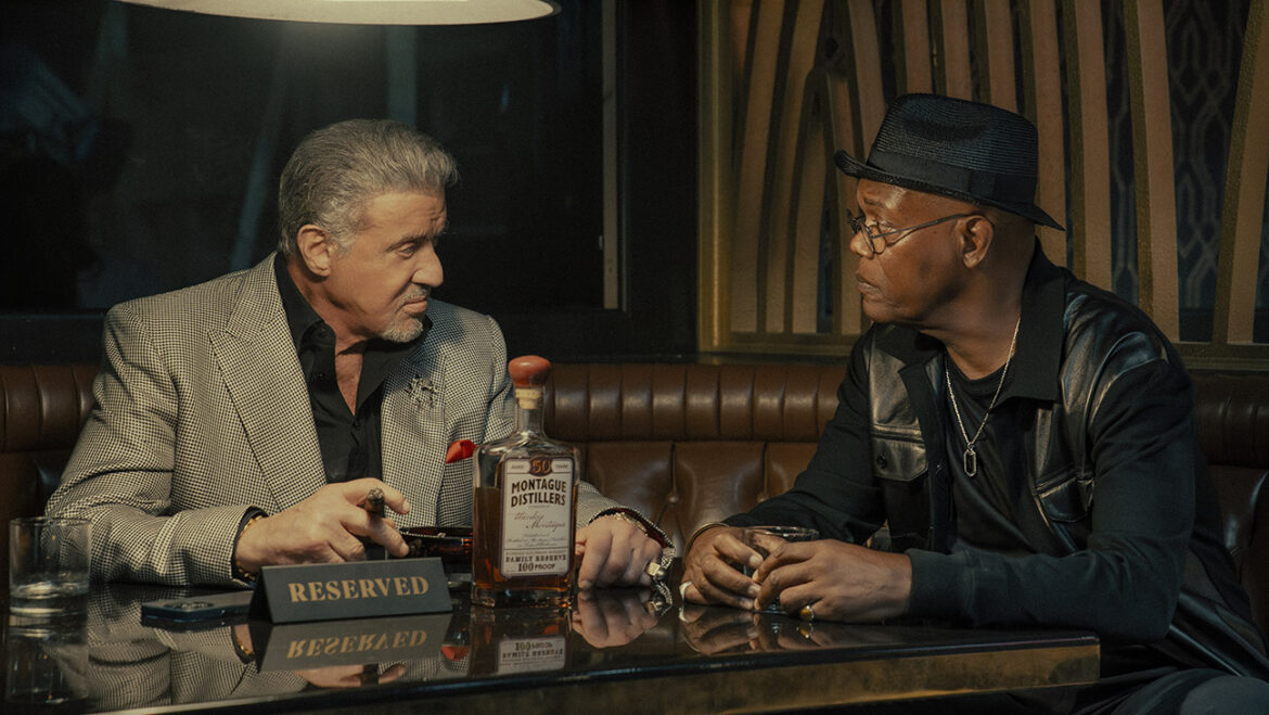 Sylvester Stallone as Dwight Manfredi and Samuel L. Jackson as Russell Lee Washington Jr. in Tulsa King