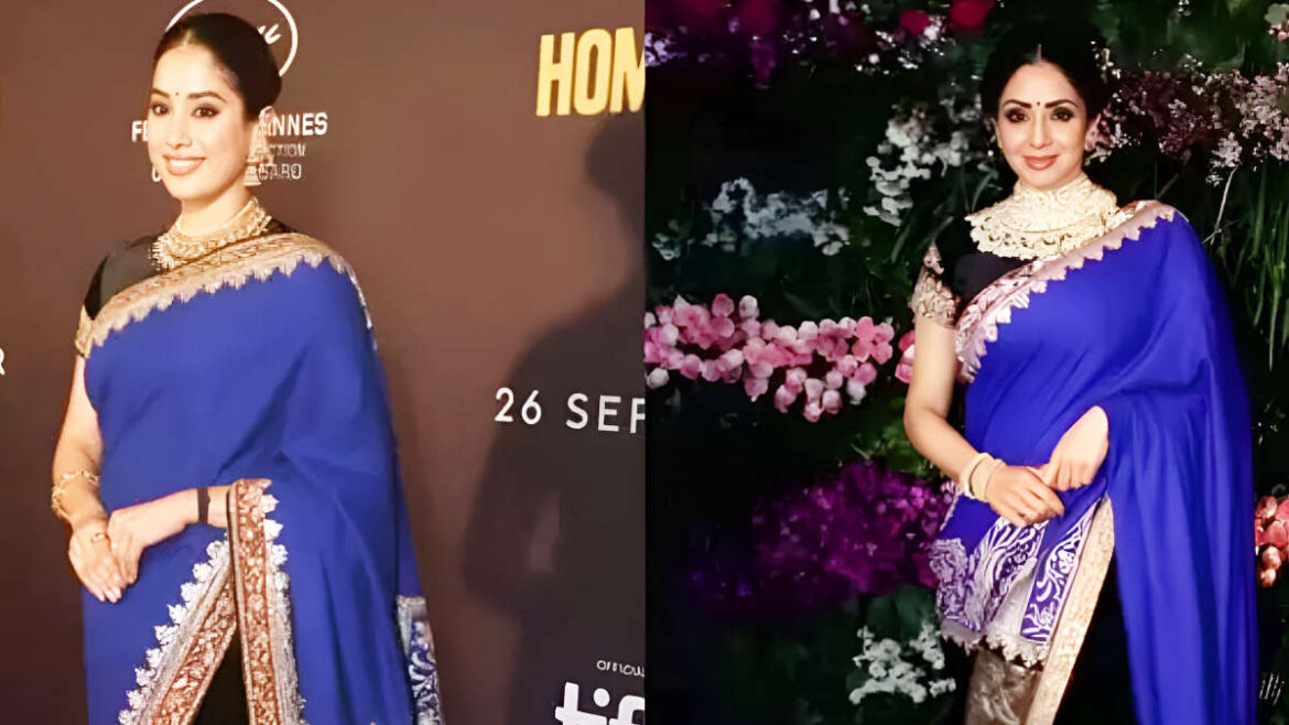 Sridevi's Legacy Lives On! Janhvi Kapoor Wows In Her Mom's Royal Blue Saree At 'Homebound' Premiere | Glamsham.com