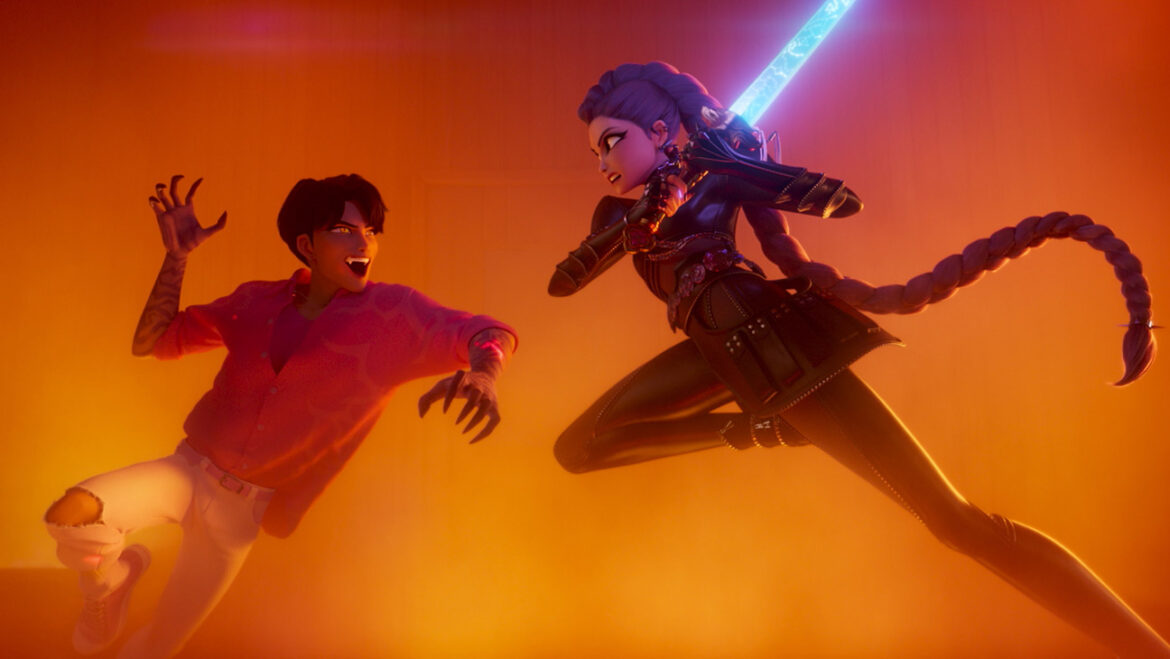 KPOP DEMON HUNTERS - (L-R) Jinu (voice by AHN HYO-SEOP) and Rumi (voice by ARDEN CHO).