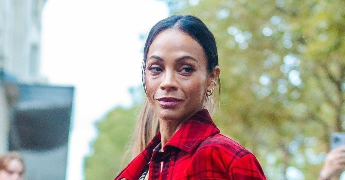 Zoe Saldaña Wore a New Plaid Outfit Trend in Paris