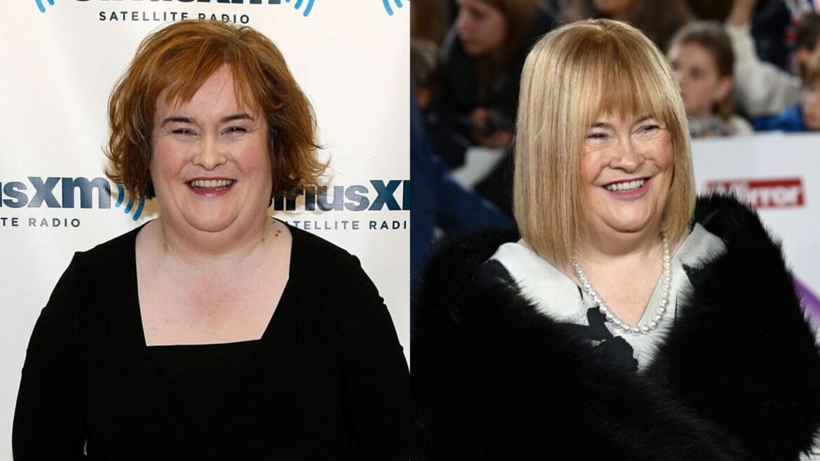 Susan Boyle visits SiriusXM Studio on November 1, 2011 in New York City; Susan Boyle attends the Pride Of Britain Awards 2025 at the Grosvenor House Hotel on October 20, 2025 in London, England.