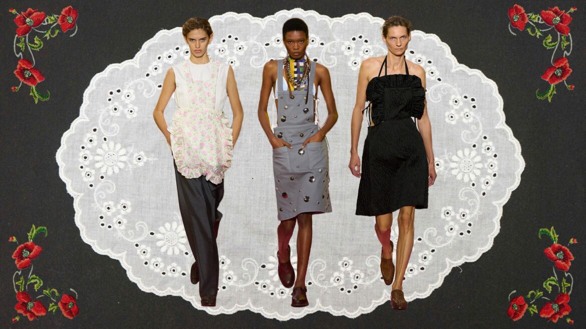 Collage of Miu Miu spring/summer 2026 models.