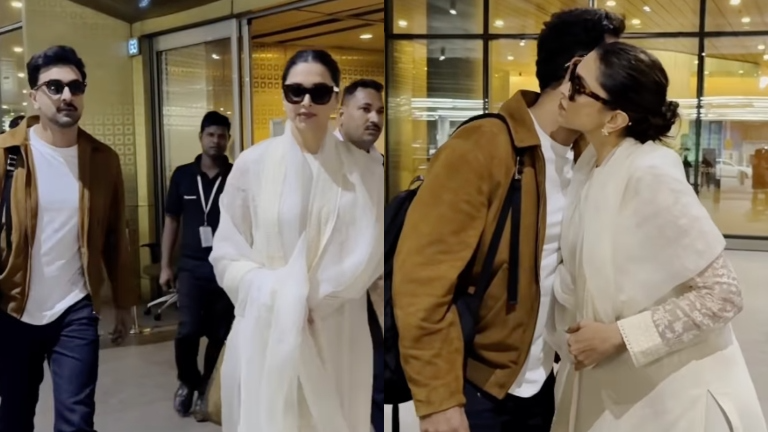 ranbir kapoor and deepikapadukone arrive together at mumbai airport