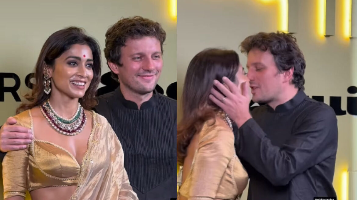 Shriya Saran's Husband Gets Lucky With A Kiss At Ramesh Taurani's Diwali Bash! | Glamsham.com