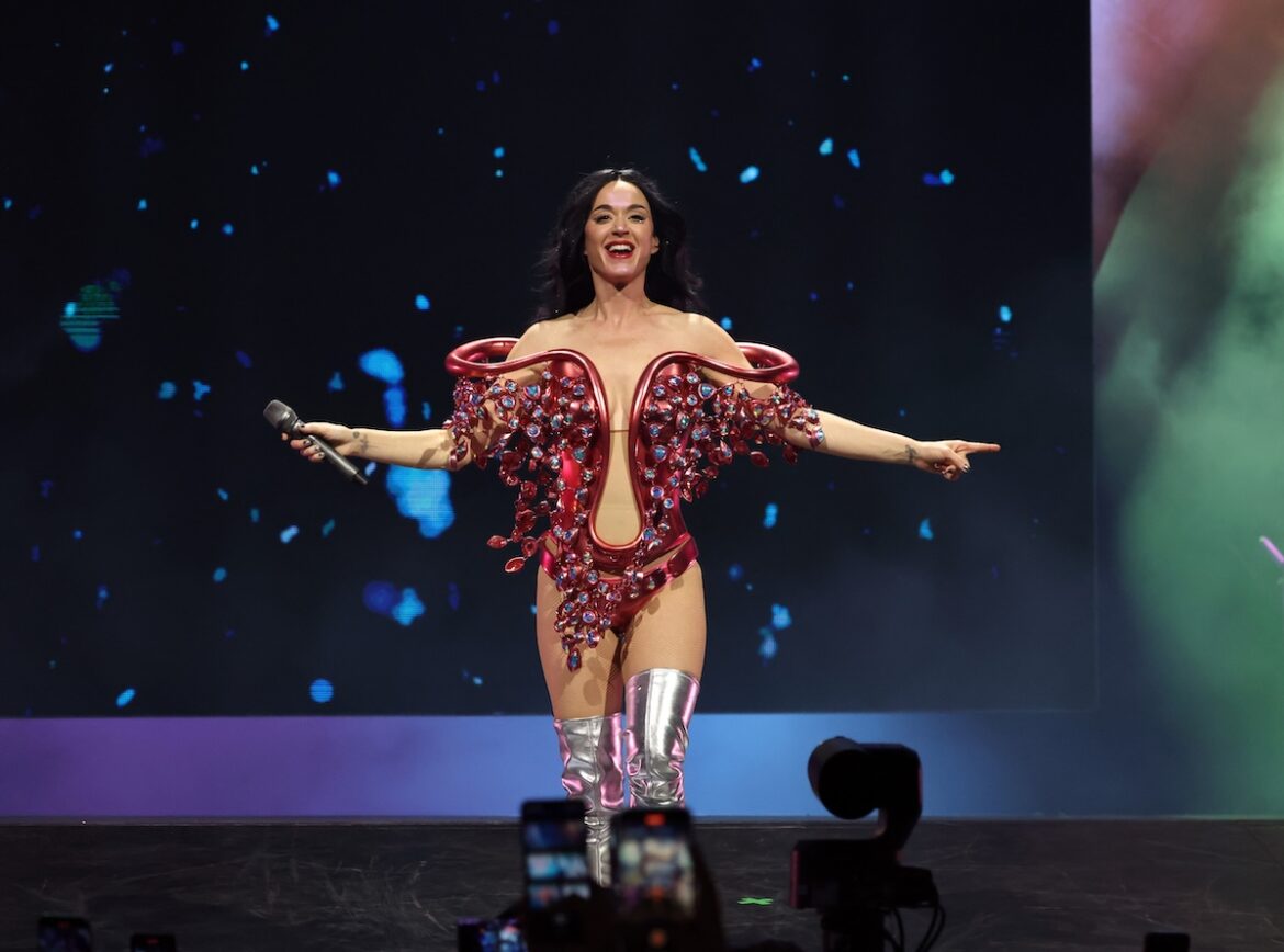 Katy Perry performs onstage in 2025. (Credit: Kevin Mazur/Getty Images for Katy Perry)